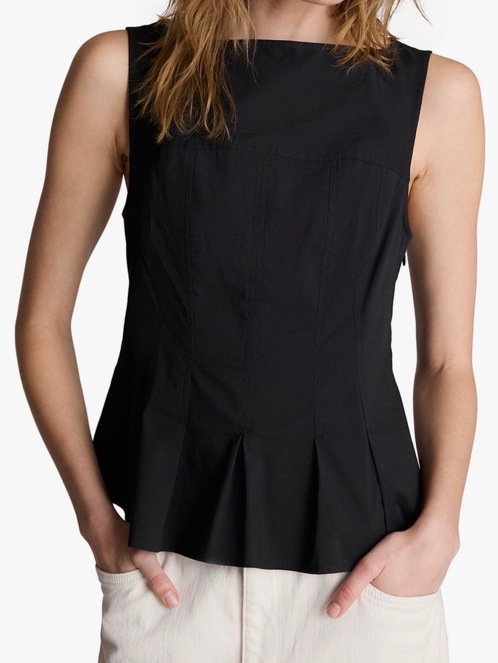 Kenneth Cole Black Sleeveless Pleated Peplum Top